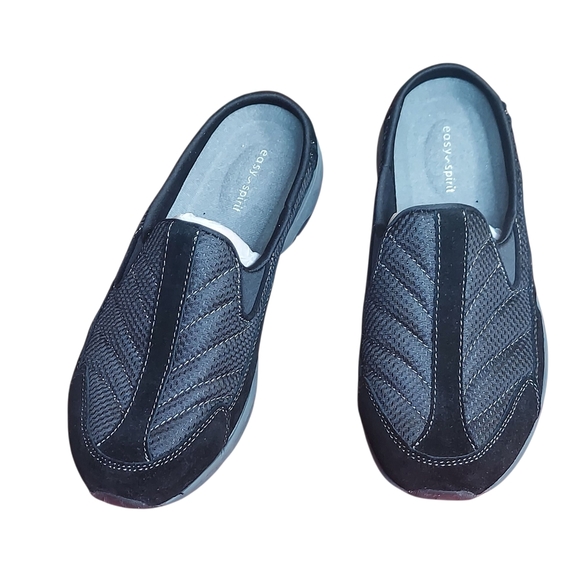 Easy Spirit Traveltime Black Suede Textile Mules Clogs 9WW - Picture 14 of 14